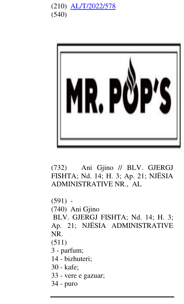 Zëri i markës MR.POP'S në buletin
