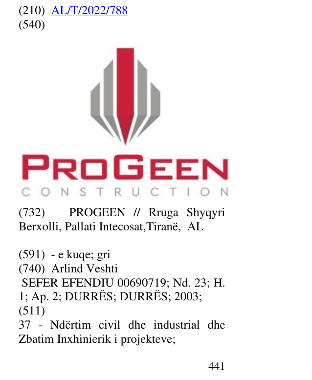 Zëri i markës Progeen Construction në buletin
