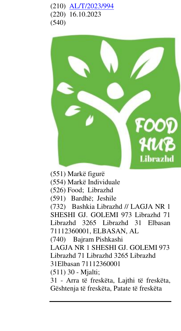 Zëri i markës Food; Librazhd në buletin
