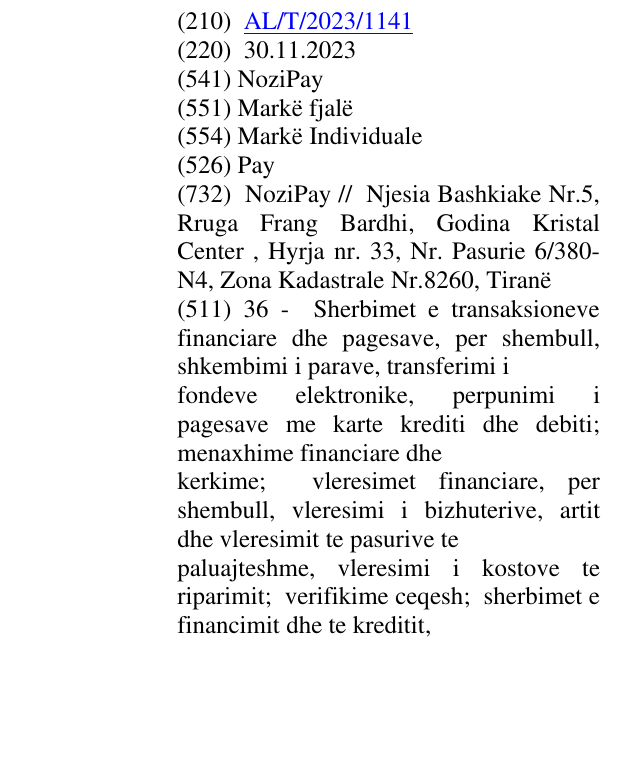 Zëri i markës Pay në buletin