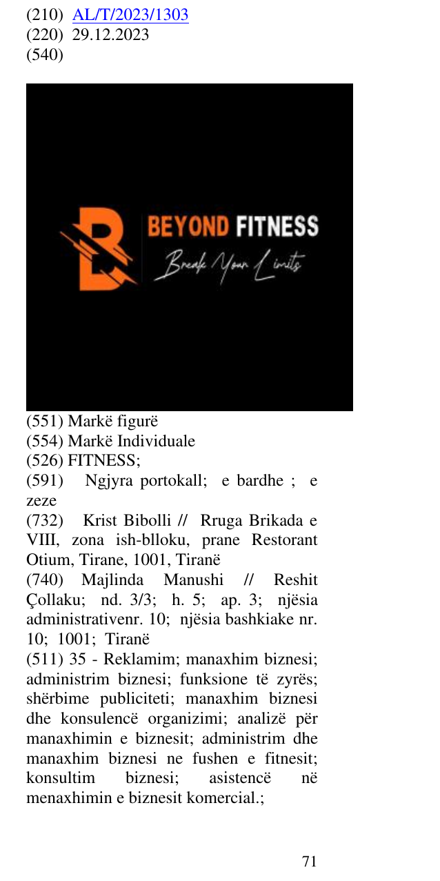 Zëri i markës FITNESS; në buletin