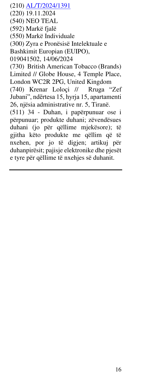 Zëri i markës NEO TEAL në buletin