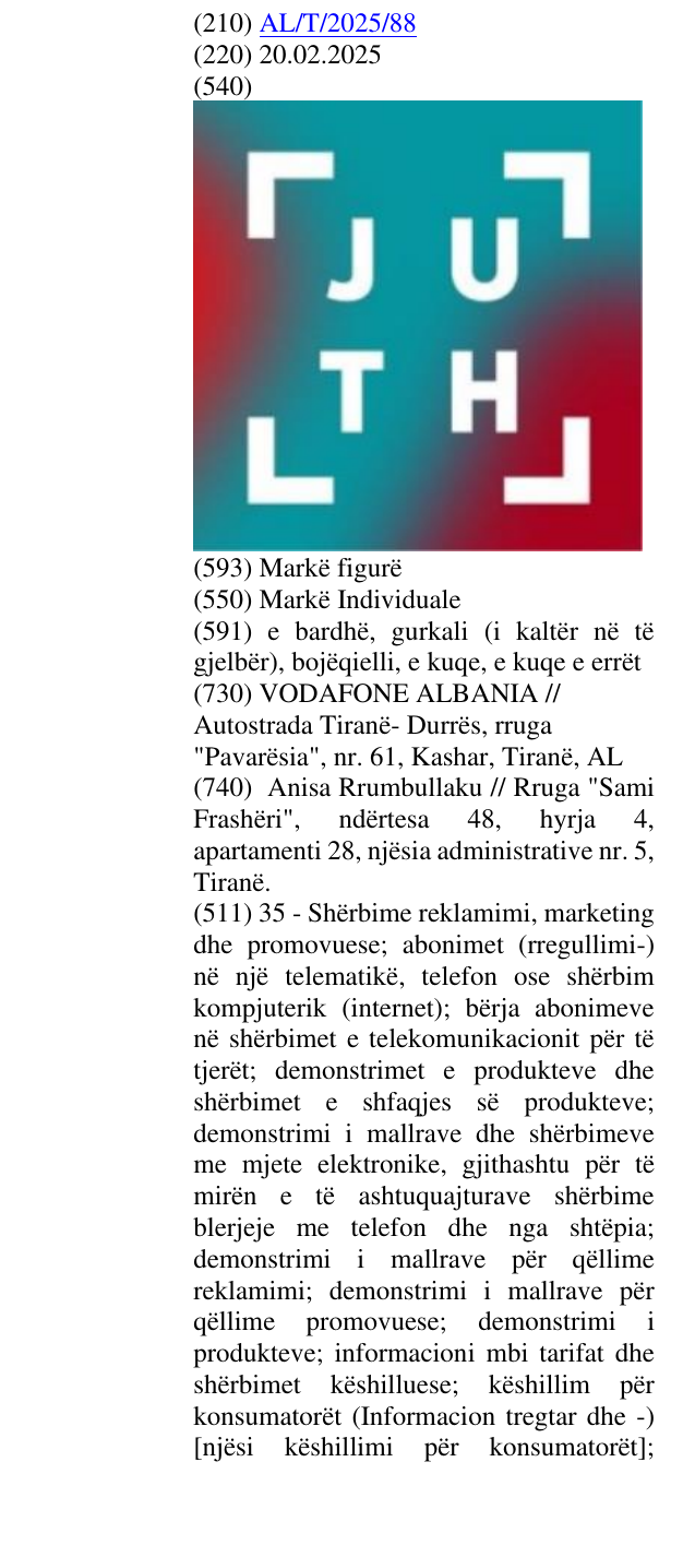 Zëri i markës JUTH në buletin
