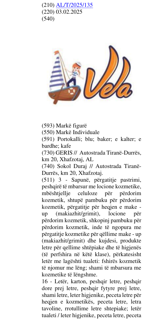 Zëri i markës Vela në buletin