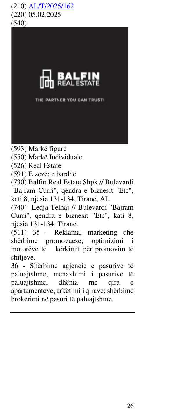 Zëri i markës Real Estate në buletin