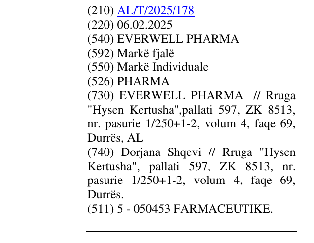 Zëri i markës EVERWELL PHARMA në buletin