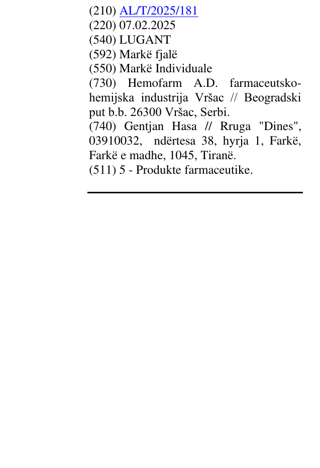 Zëri i markës LUGANT në buletin