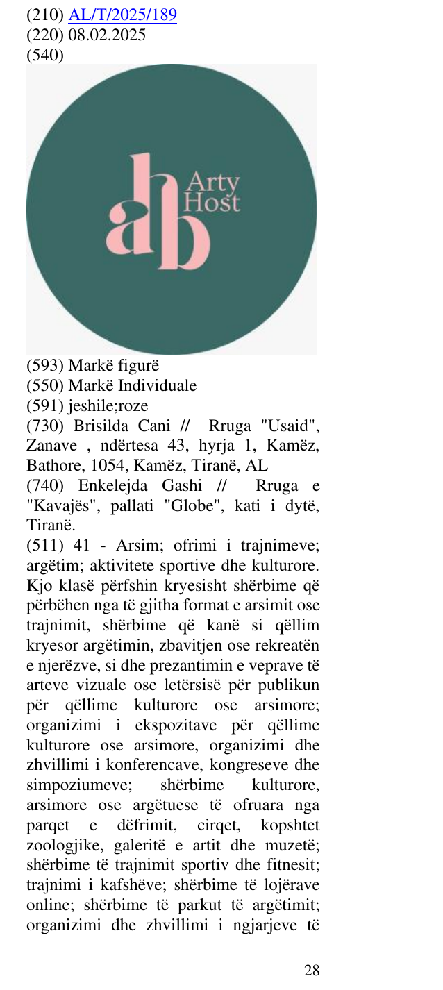 Zëri i markës Arty Host në buletin
