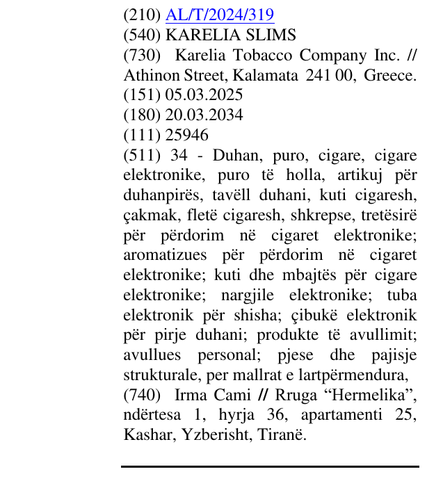 Zëri i markës KARELIA SLIMS në buletin
