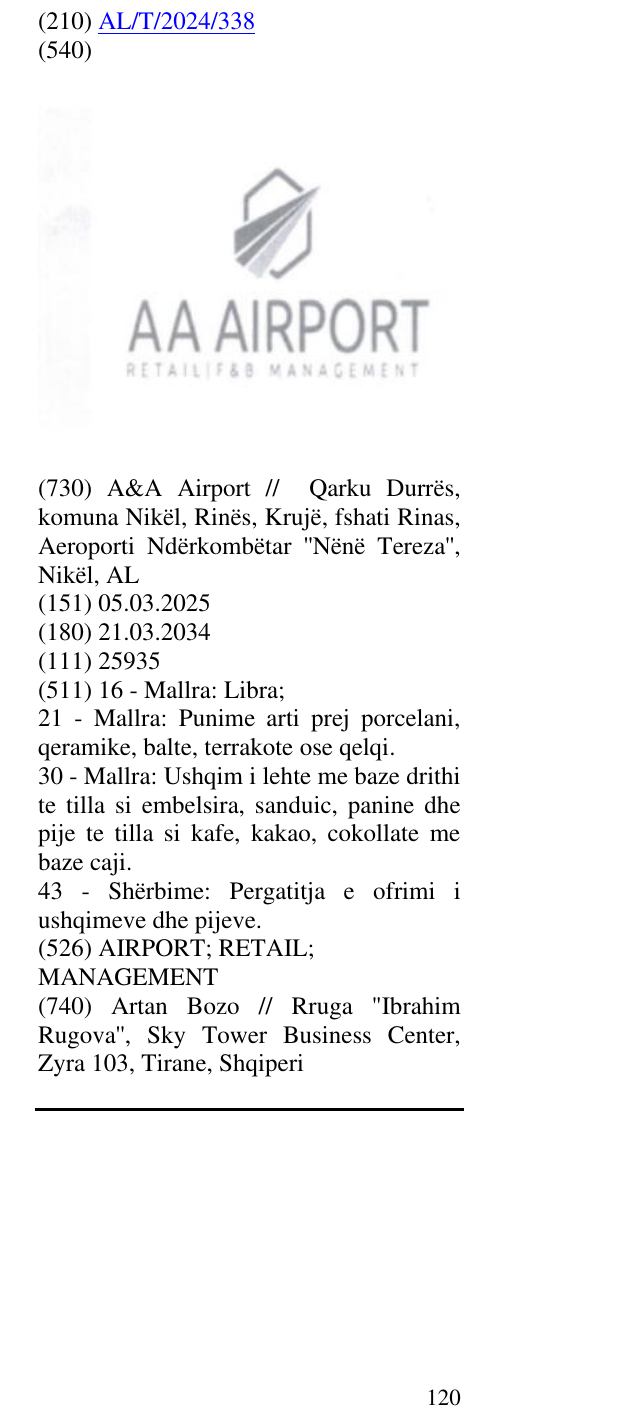 Zëri i markës AIRPORT; RETAIL; MANAGEMENT në buletin