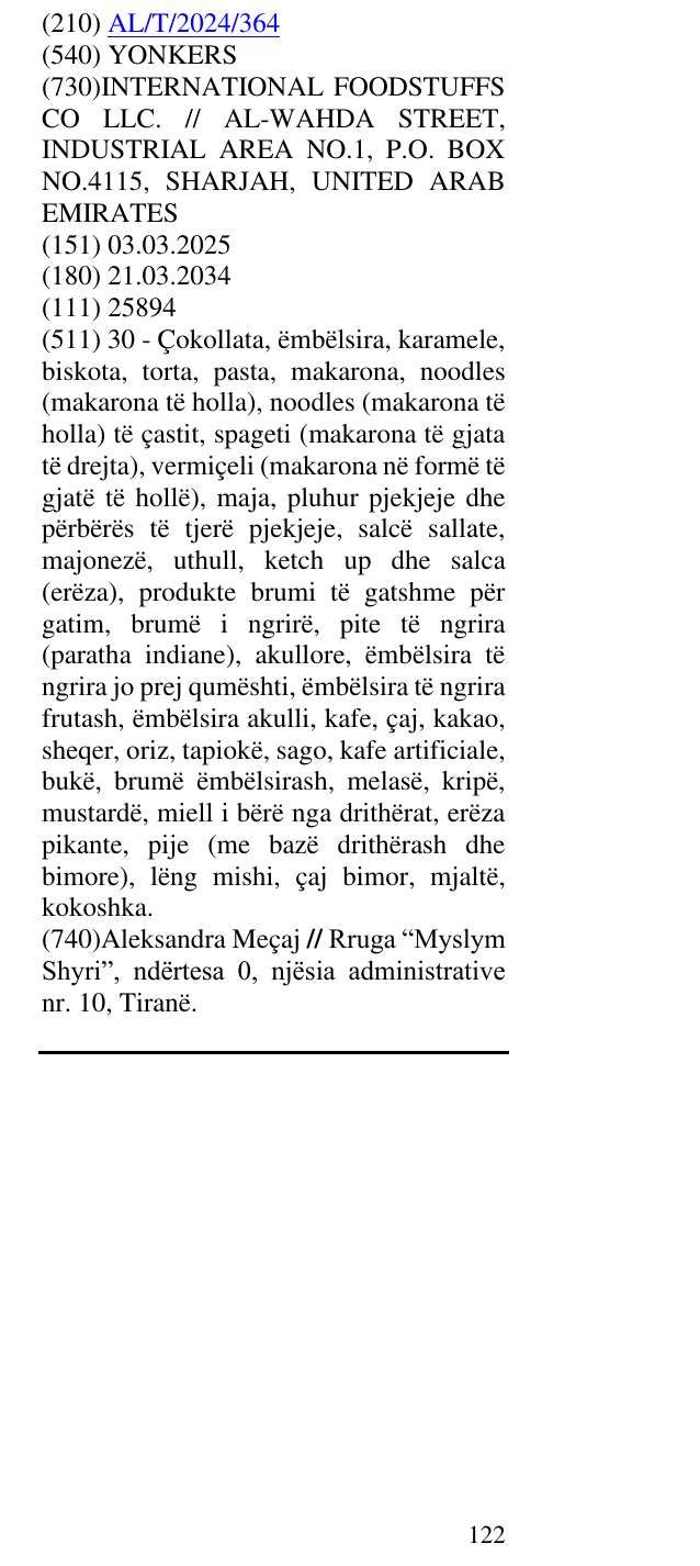 Zëri i markës YONKERS në buletin