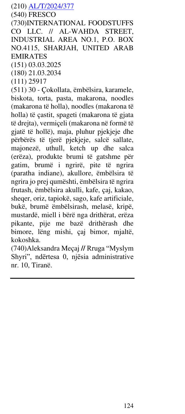 Zëri i markës FRESCO në buletin