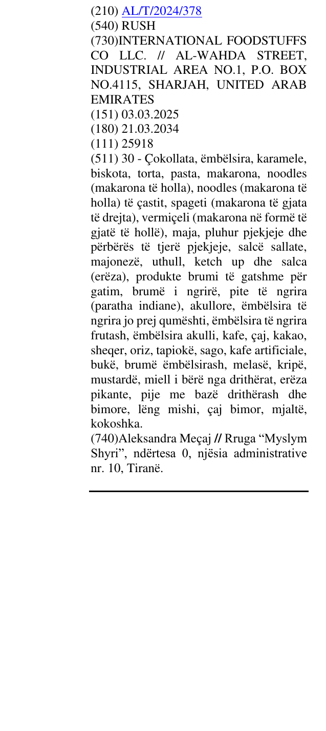 Zëri i markës RUSH në buletin