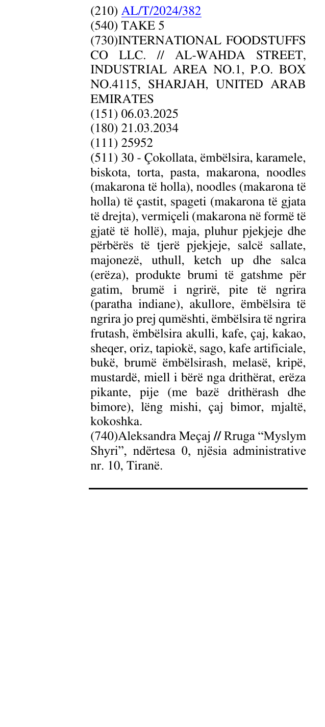 Zëri i markës TAKE 5 në buletin