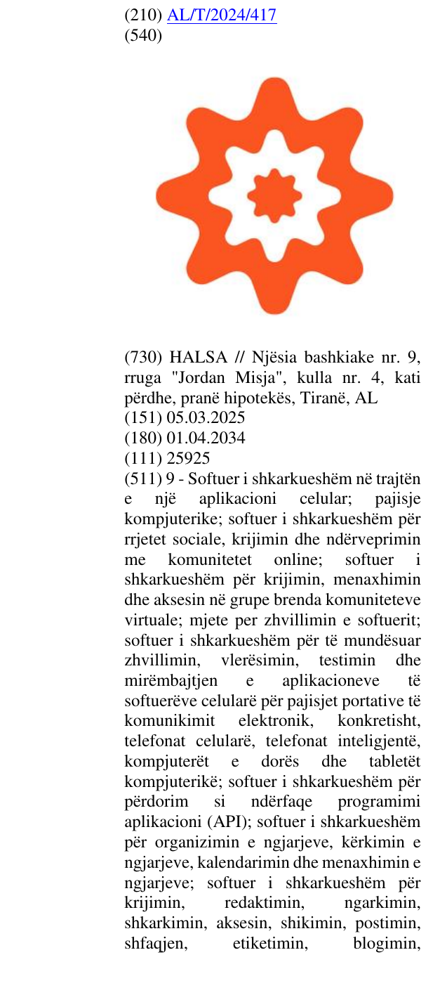 Zëri i markës AL/T/2024/417 në buletin