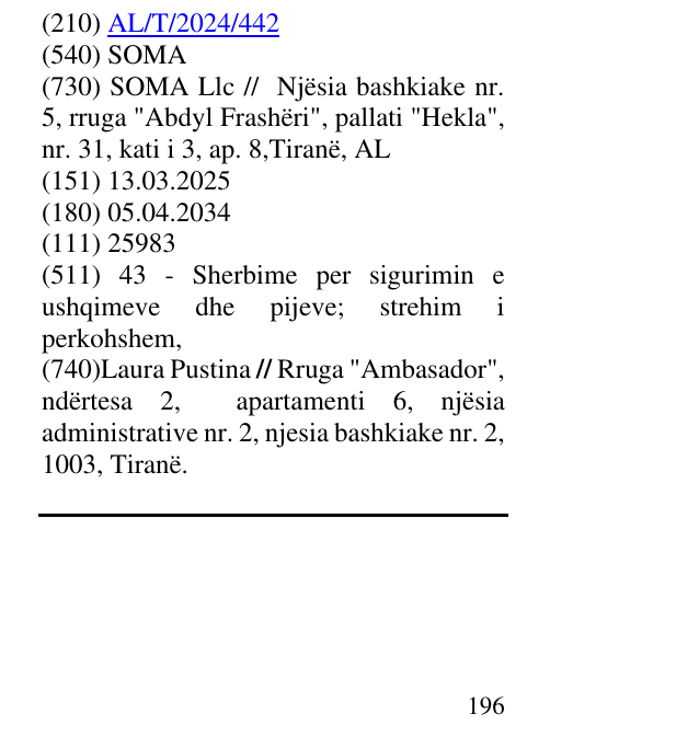 Zëri i markës SOMA në buletin
