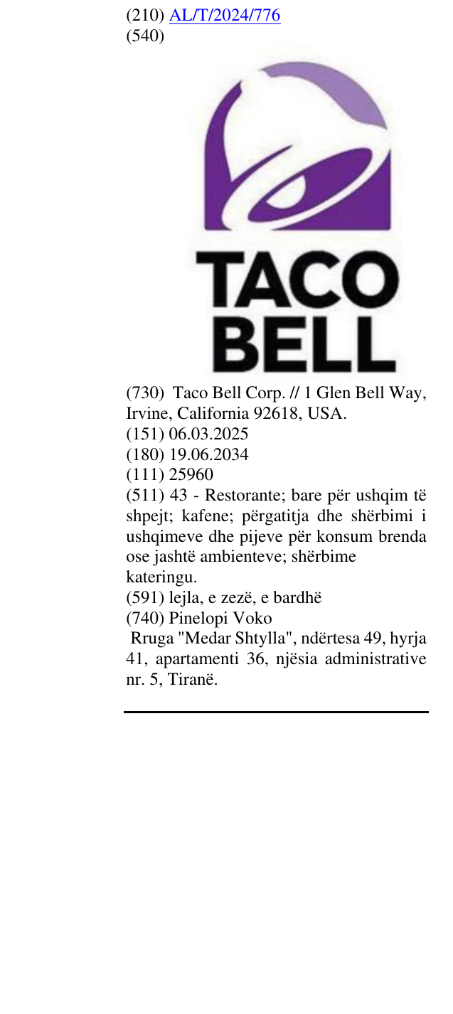 Zëri i markës TACO BELL në buletin