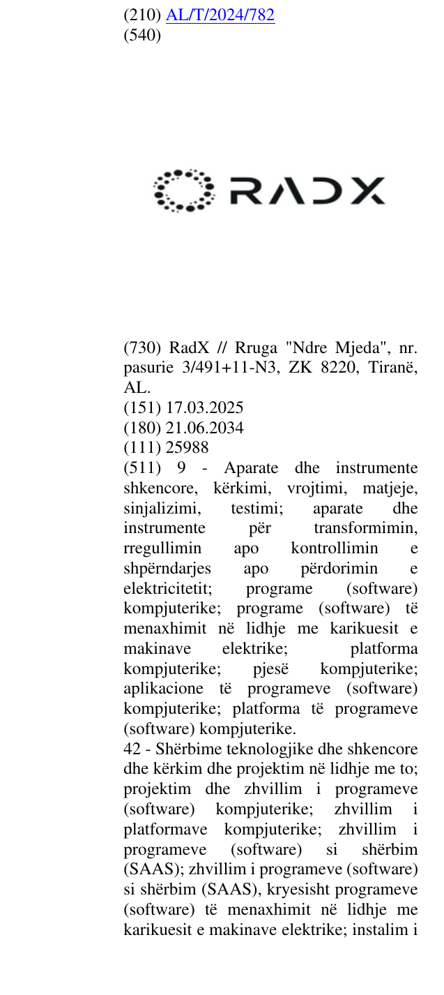 Zëri i markës RADX në buletin