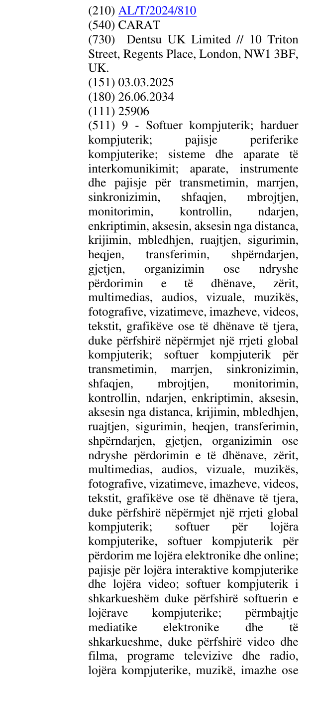 Zëri i markës CARAT në buletin