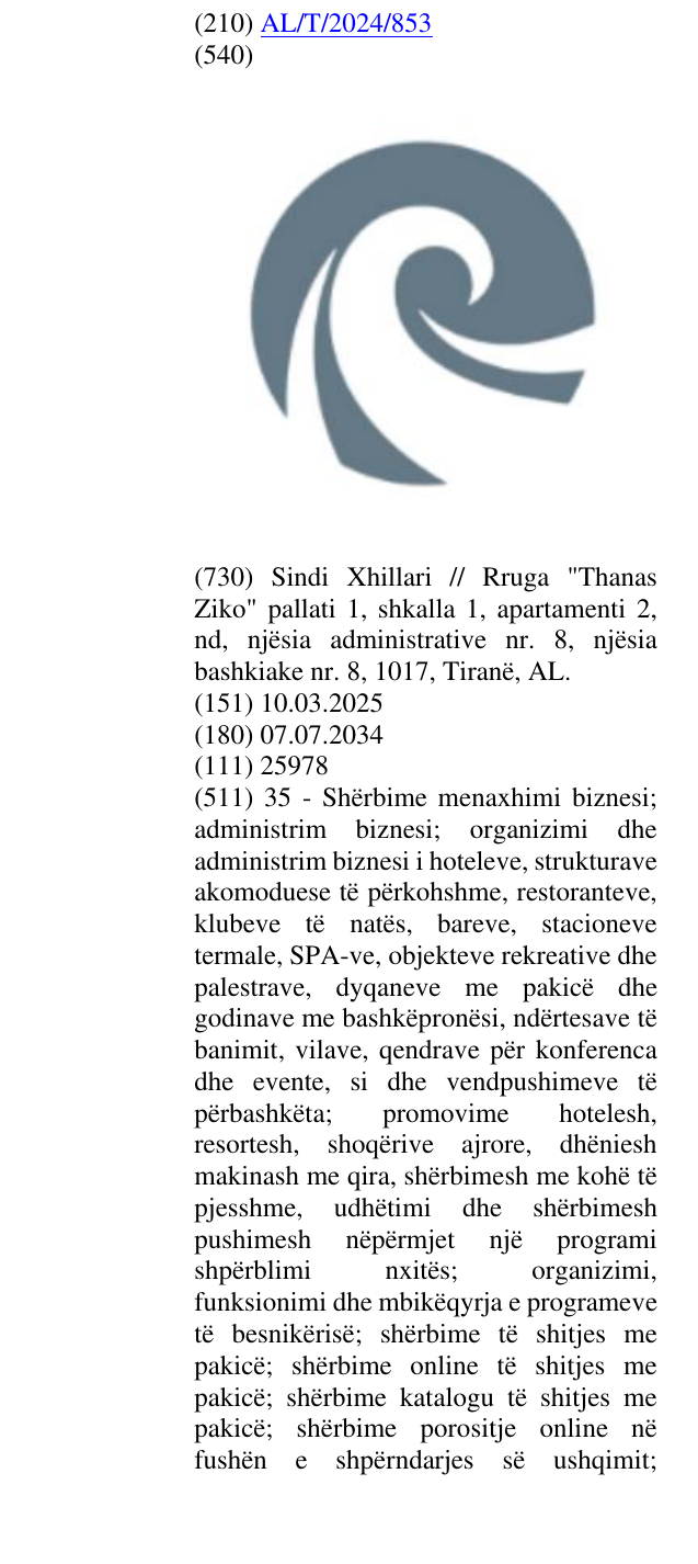Zëri i markës AL/T/2024/853 në buletin