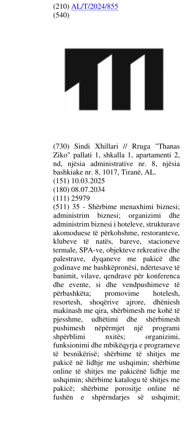 Zëri i markës AL/T/2024/855 në buletin