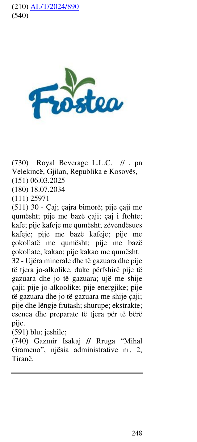 Zëri i markës FROSTEA në buletin