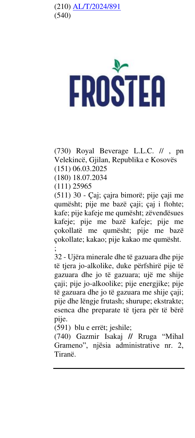 Zëri i markës FROSTEA në buletin