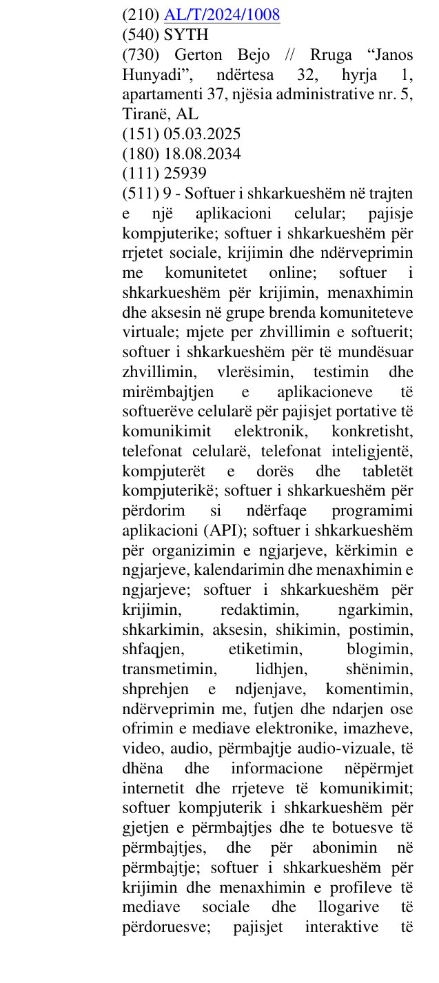 Zëri i markës SYTH në buletin