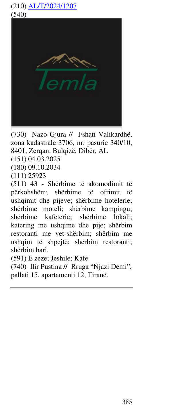 Zëri i markës TEMLA në buletin