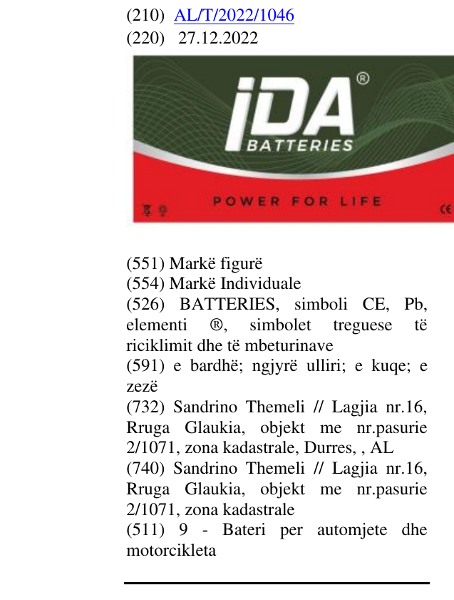 Zëri i markës BATTERIES, simboli CE, Pb, elementi ®, simbolet treguese të riciklimit dhe të mbeturinave në buletin