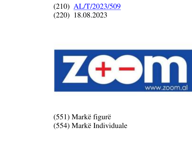 Zëri i markës + dhe - ; si dhe www.zoom.al në buletin