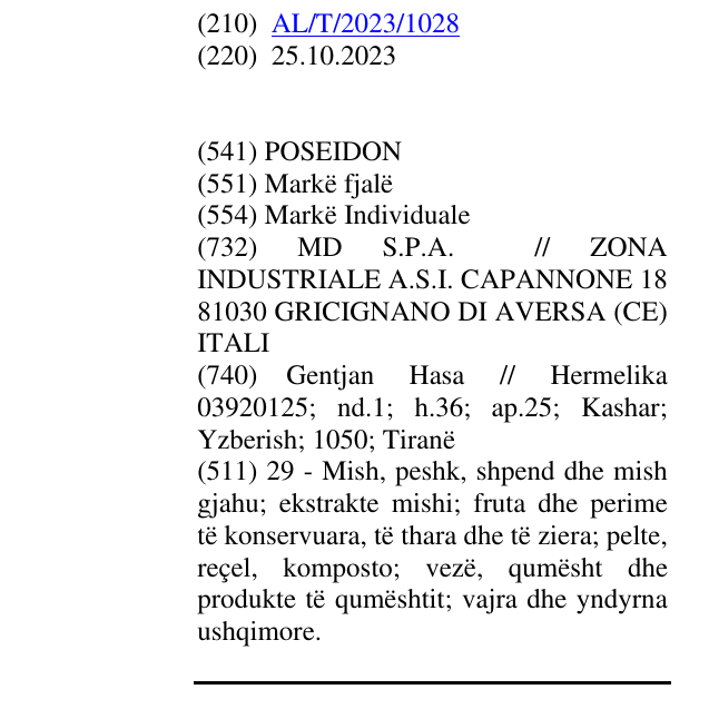 Zëri i markës POSEIDON në buletin