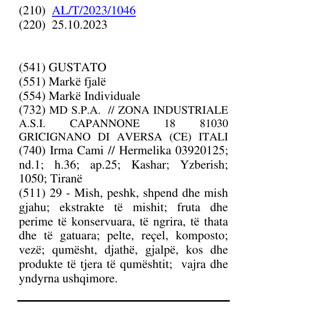 Zëri i markës GUSTATO në buletin