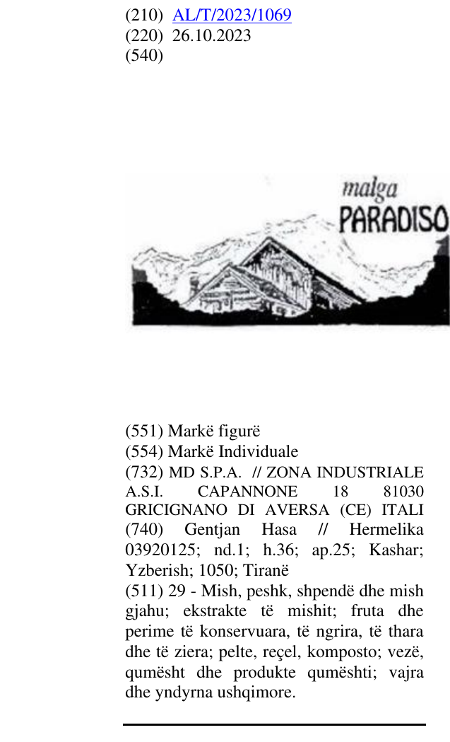 Zëri i markës malga PARADISO në buletin