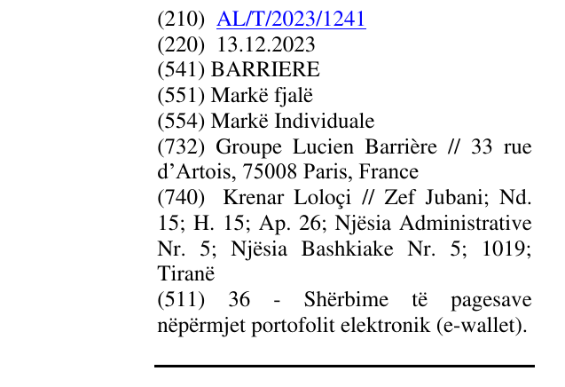 Zëri i markës BARRIERE në buletin