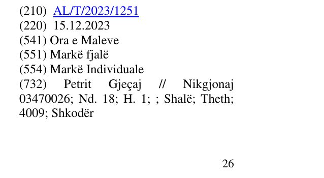 Zëri i markës Ora e Maleve në buletin