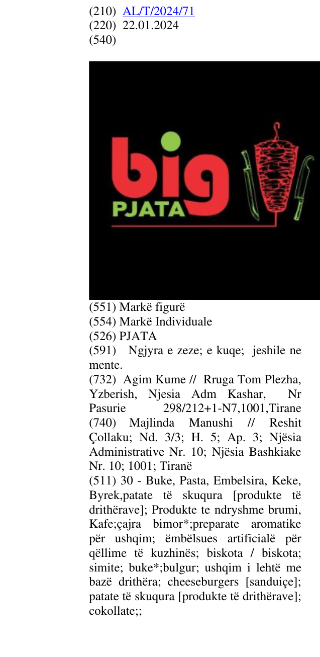 Zëri i markës PJATA në buletin
