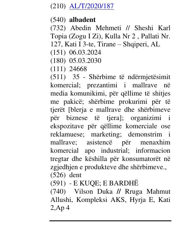 Zëri i markës albadent në buletin