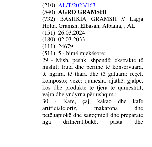 Zëri i markës AGRO GRAMSHI në buletin