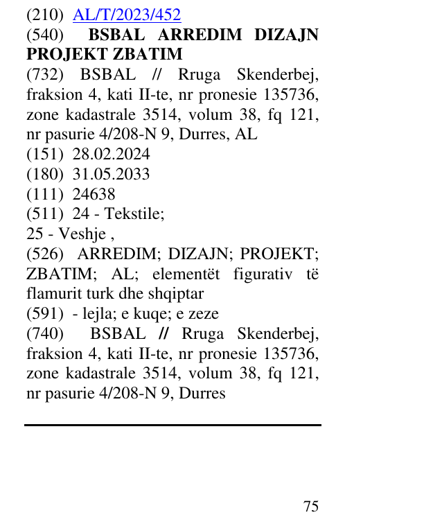 Zëri i markës BSBAL ARREDIM DIZAJN PROJEKT ZBATIM në buletin