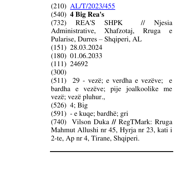 Zëri i markës 4 Big Rea's në buletin