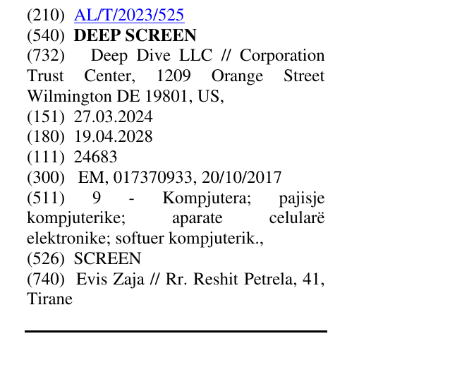Zëri i markës DEEP SCREEN në buletin