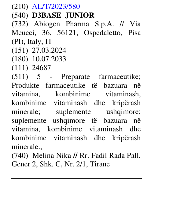 Zëri i markës D3BASE JUNIOR në buletin