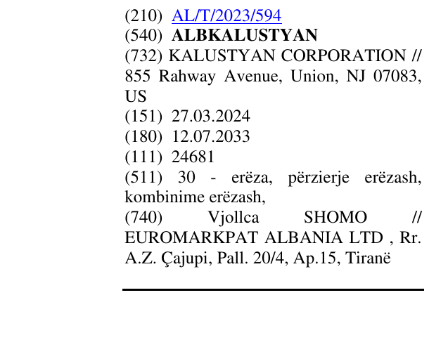 Zëri i markës ALBKALUSTYAN në buletin