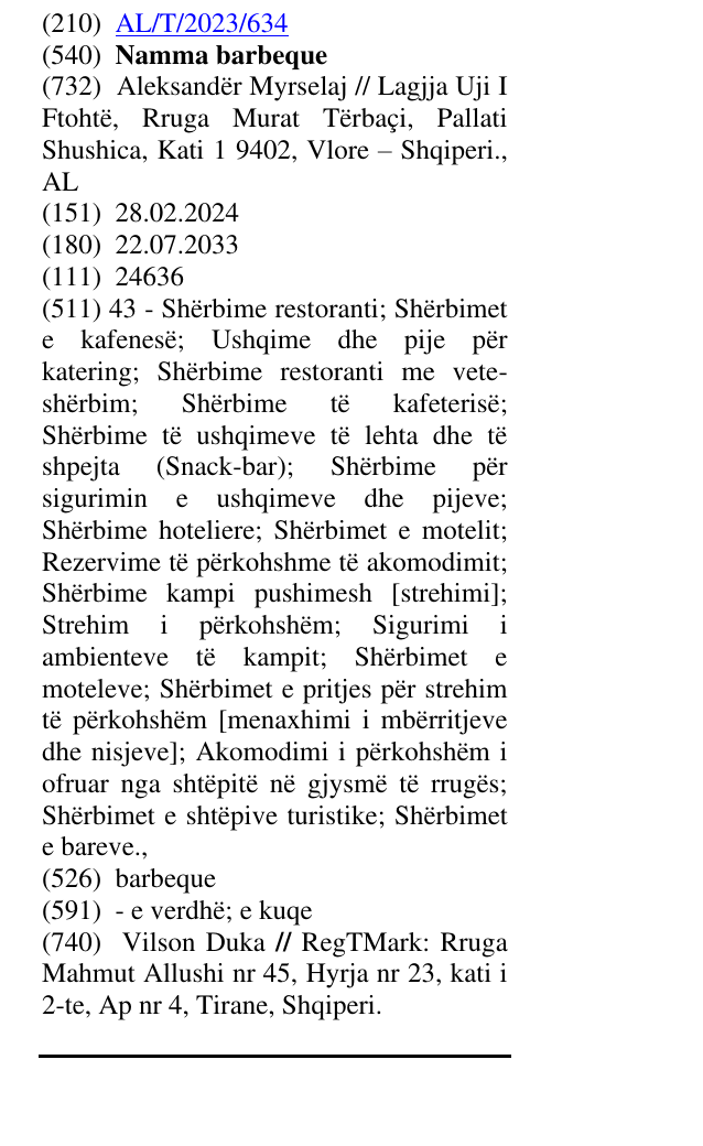 Zëri i markës Namma barbeque në buletin