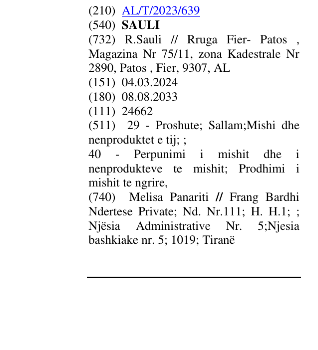 Zëri i markës SAULI në buletin