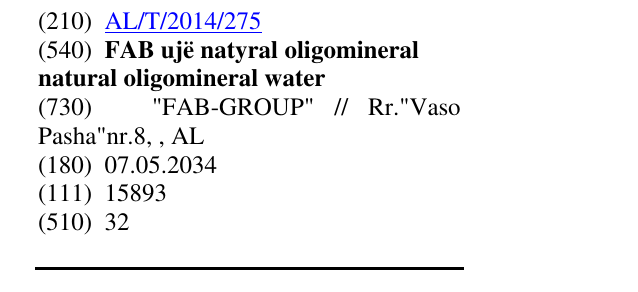Zëri i markës FAB ujë natyral oligomineral natural oligomineral water në buletin