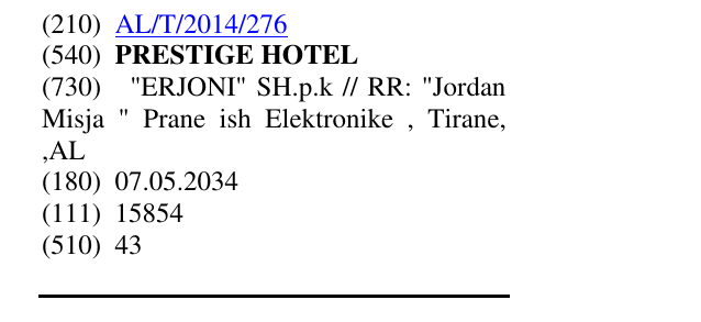Zëri i markës PRESTIGE HOTEL në buletin