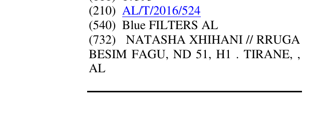 Zëri i markës Blue FILTERS AL në buletin