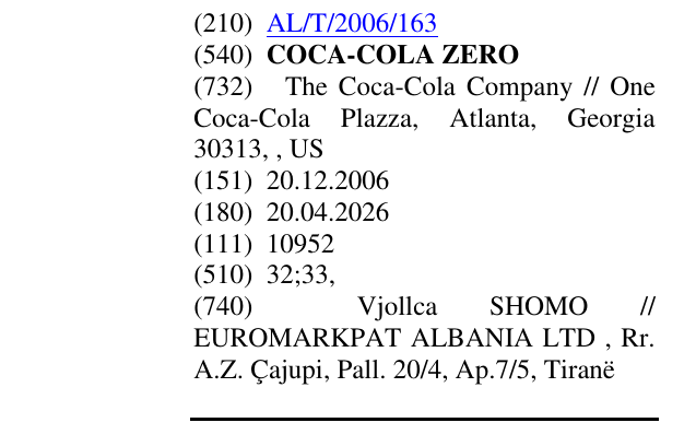 Zëri i markës COCA-COLA ZERO në buletin